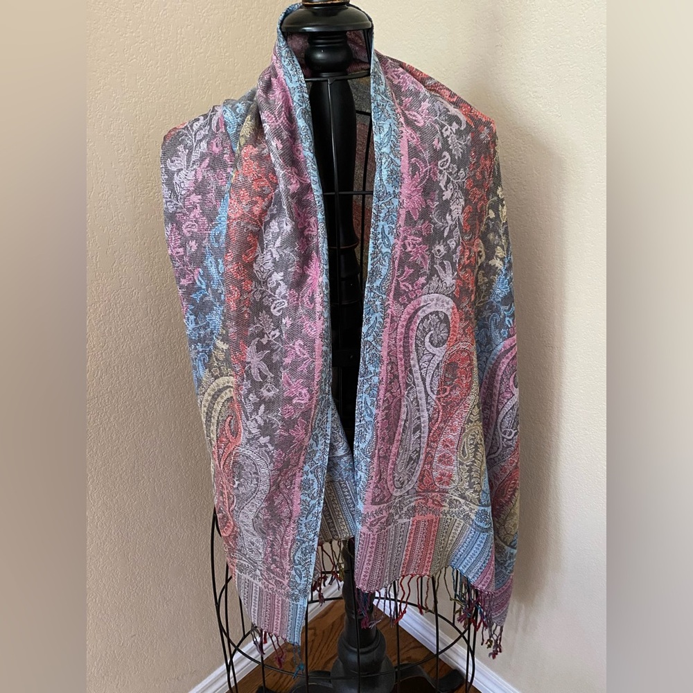 100% Cashmere Jerusalem Multicolor Paisley Scarf Shawl Pashmina